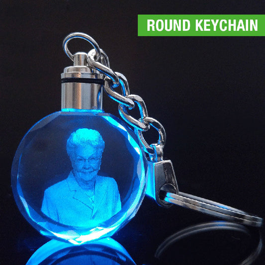 Personalized Laser Engraved Crystal Glass Keychain with 7 Color Changing Led Lights
